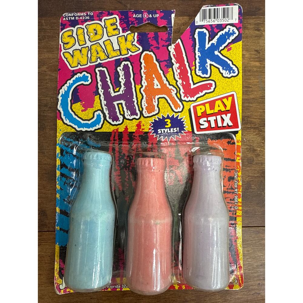 Play STIX Soda Bottle Shaped Sidewalk Chalk 3 Colors Washable New Old Stock 90's